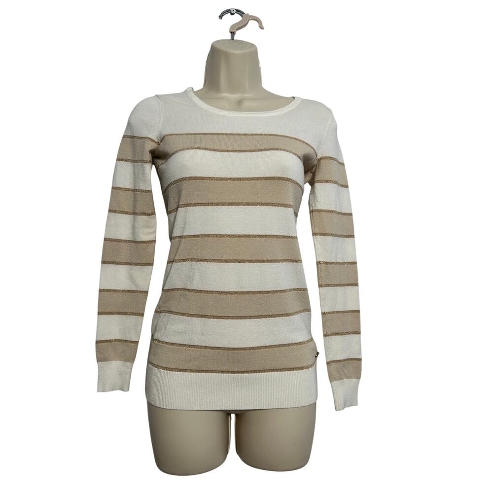 Preppy Y2K Long Slv Shirt by Guess (S) Tan and White